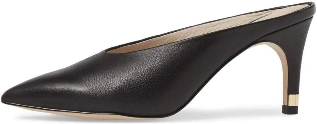YDN Women Pointed Toe Thin Mid Heel Backless Mules Pumps Slip On Slide Dress Shoes