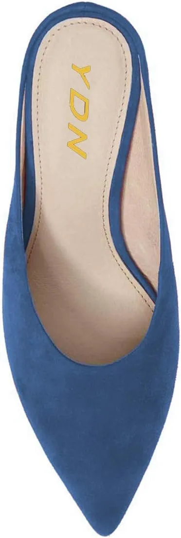 YDN Women Pointed Toe Thin Mid Heel Backless Mules Pumps Slip On Slide Dress Shoes