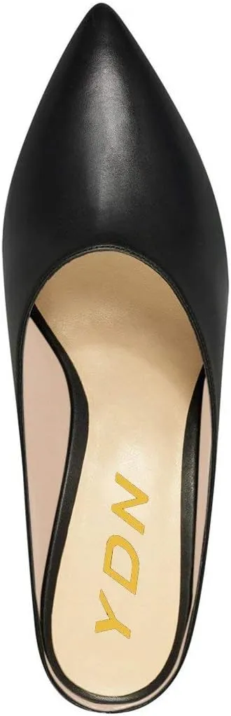 YDN Women Retro Pointed Toe Mules Pumps Block Mid Heel Slip On Slide Sandal Comfort Clog Shoes