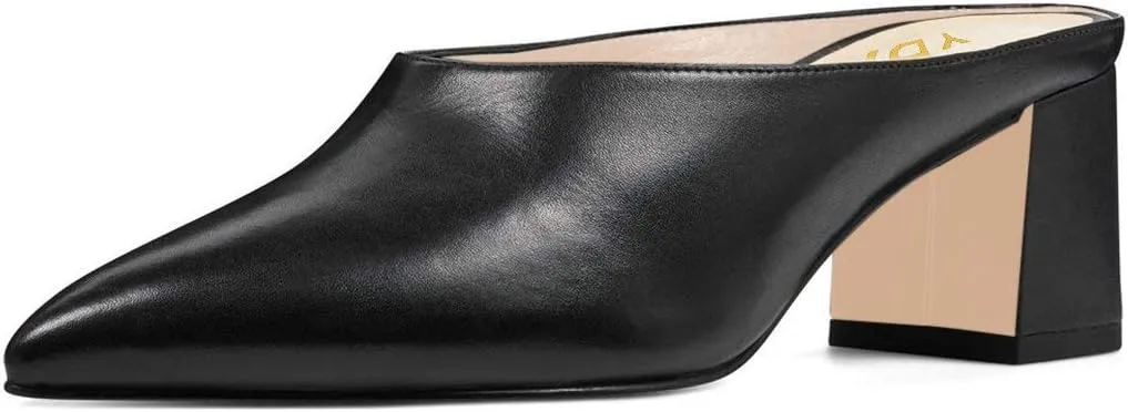 YDN Women Retro Pointed Toe Mules Pumps Block Mid Heel Slip On Slide Sandal Comfort Clog Shoes