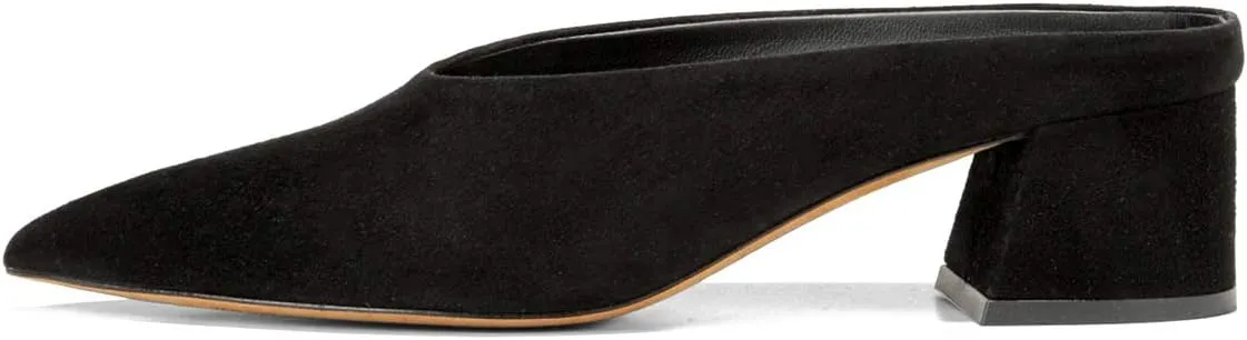 YDN Women Retro Pointed Toe Mules Pumps Block Mid Heel Slip On Slide Sandal Comfort Clog Shoes