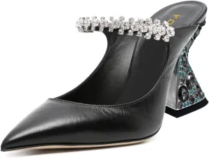 YDN Women Rhinestones Studded Slip On Clogs Mules High Block Heels Pointy Toe Sandals Evening Dress Prom Shoes Size 4-16 US