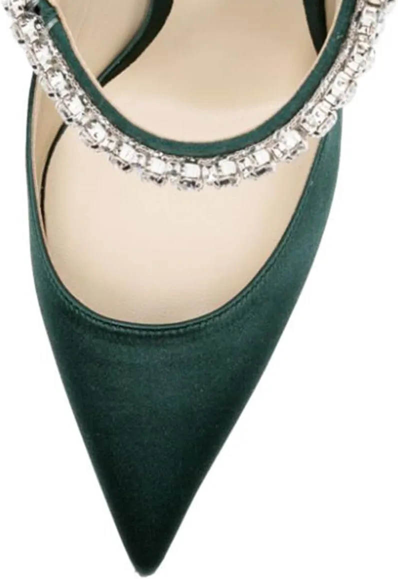 YDN Women Rhinestones Studded Slip On Clogs Mules High Block Heels Pointy Toe Sandals Evening Dress Prom Shoes Size 4-16 US