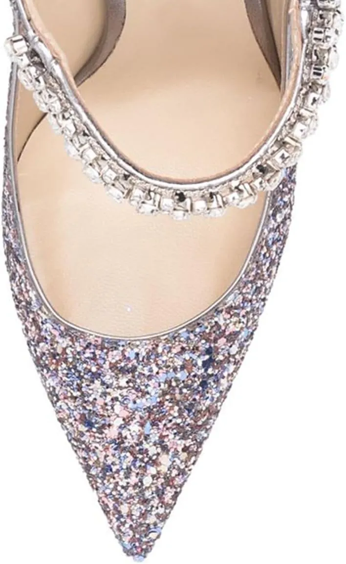YDN Women Rhinestones Studded Slip On Clogs Mules High Block Heels Pointy Toe Sandals Evening Dress Prom Shoes Size 4-16 US