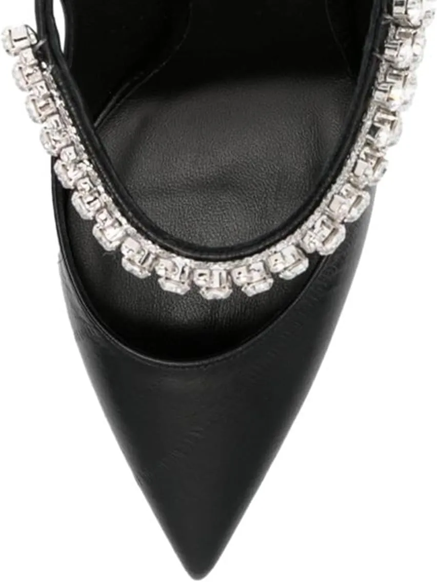 YDN Women Rhinestones Studded Slip On Clogs Mules High Block Heels Pointy Toe Sandals Evening Dress Prom Shoes Size 4-16 US
