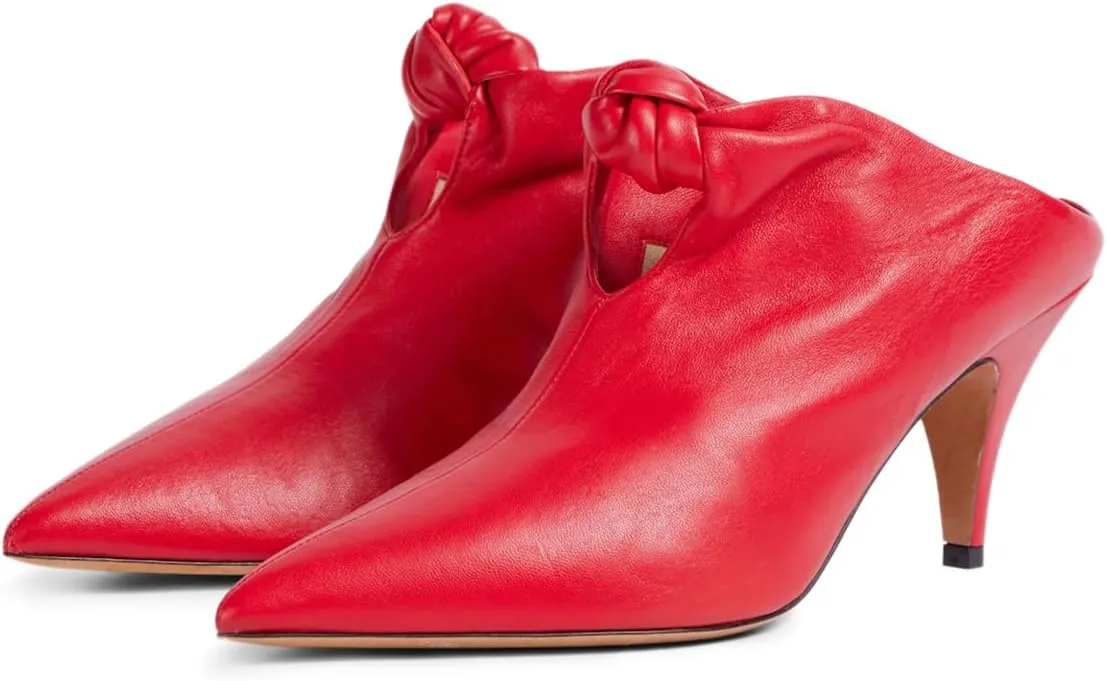 YDN Women's Pointed Toe Kitten Heeled Clogs Mules Knots Slip On Low Heel Sandals Comfy Walking Party Shoes Size 4-16 US