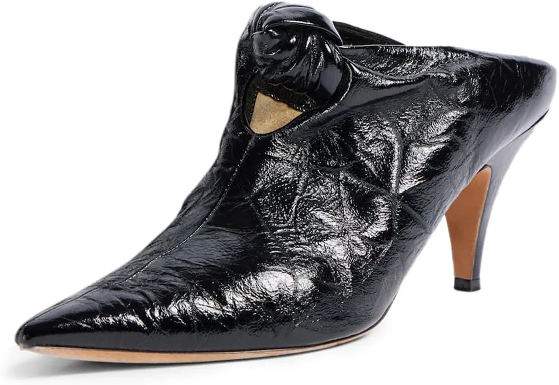 YDN Women's Pointed Toe Kitten Heeled Clogs Mules Knots Slip On Low Heel Sandals Comfy Walking Party Shoes Size 4-16 US