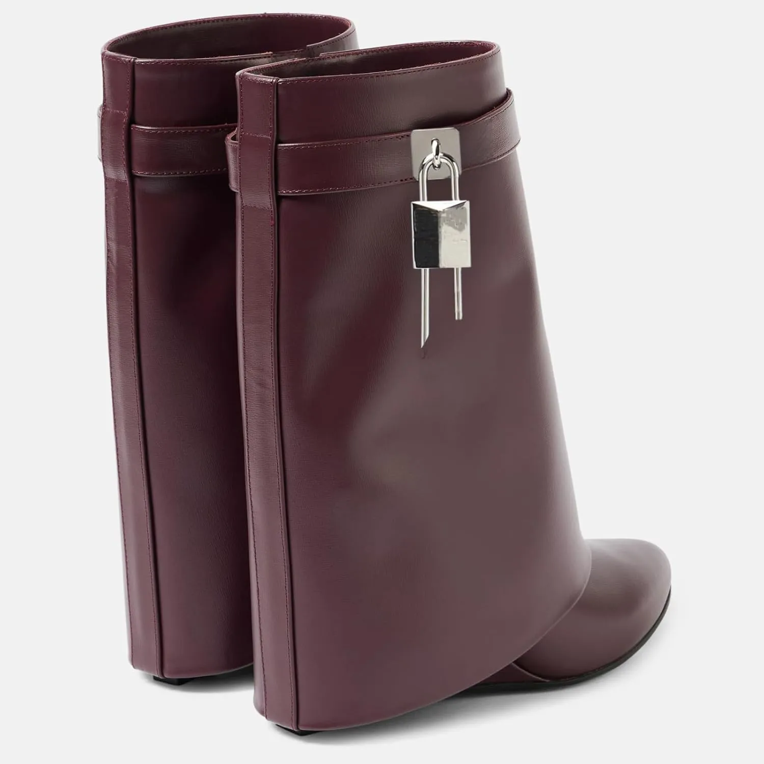 Yishaweiqi Padlock Ankle Boots Fold Over Wedge Heel Booties Wide-calf Short Boot