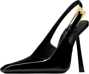 YIYA Slingback Heels Pumps Shoes for Women with Buckle Strap Slip On Closed Pointed Toe Stiletto High Heel Wedding Party Casual Dress Backless Mules Sandals
