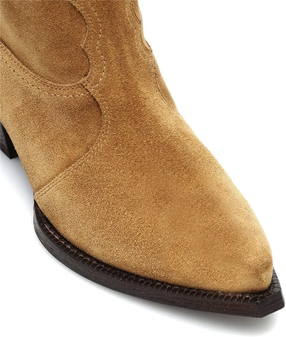 YIYA Western Suede Cowboy Boots Women's Classic Pointed Toe Cowgirl Boot Female Mid-Calf Booties for Women