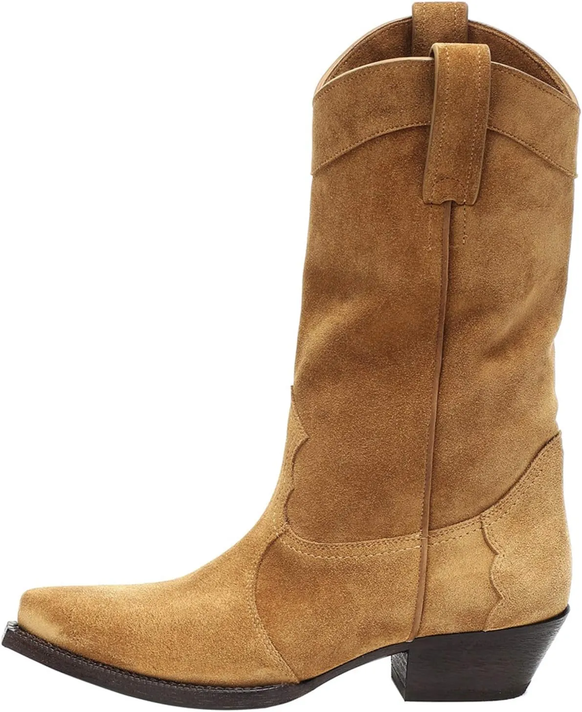 YIYA Western Suede Cowboy Boots Women's Classic Pointed Toe Cowgirl Boot Female Mid-Calf Booties for Women