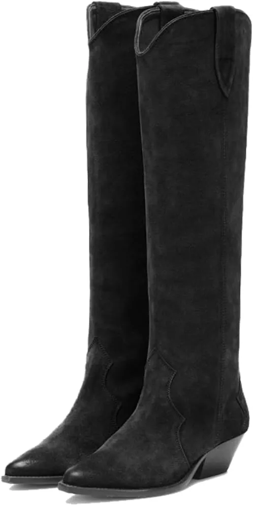 YIYA Western Suede Cowboy Boots Women's Classic Pointed Toe Cowgirl Boot Female Mid-Calf Booties for Women