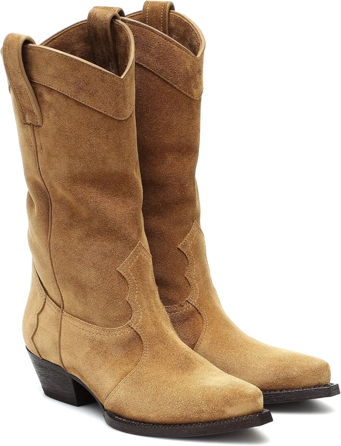 YIYA Western Suede Cowboy Boots Women's Classic Pointed Toe Cowgirl Boot Female Mid-Calf Booties for Women