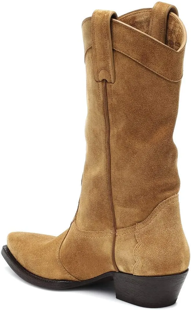 YIYA Western Suede Cowboy Boots Women's Classic Pointed Toe Cowgirl Boot Female Mid-Calf Booties for Women