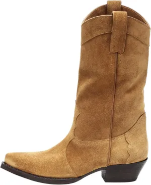 YIYA Western Suede Cowboy Boots Women's Classic Pointed Toe Cowgirl Boot Female Mid-Calf Booties for Women