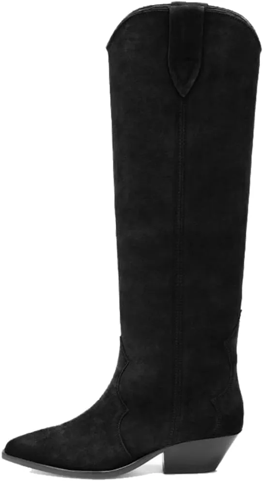 YIYA Western Suede Cowboy Boots Women's Classic Pointed Toe Cowgirl Boot Female Mid-Calf Booties for Women
