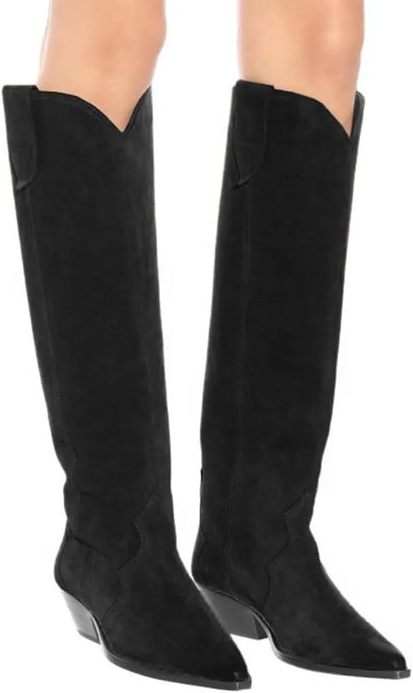YIYA Western Suede Cowboy Boots Women's Classic Pointed Toe Cowgirl Boot Female Mid-Calf Booties for Women