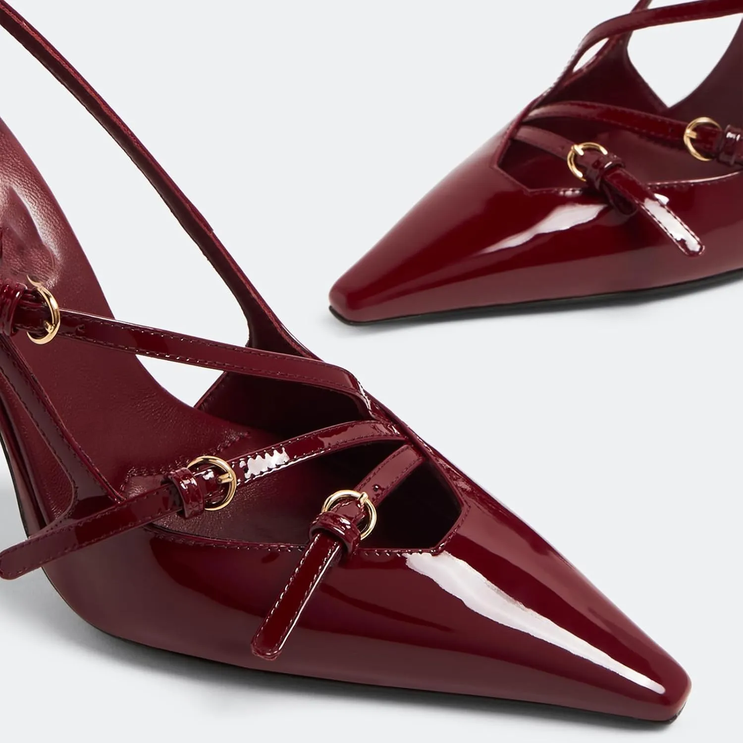 YIYA Women's Cherry Red Heels for Fall Slingback Closed Pointed Toe Stiletto High Heels Backless Slip-on Heeled Autumn Pumps Dress Shoes