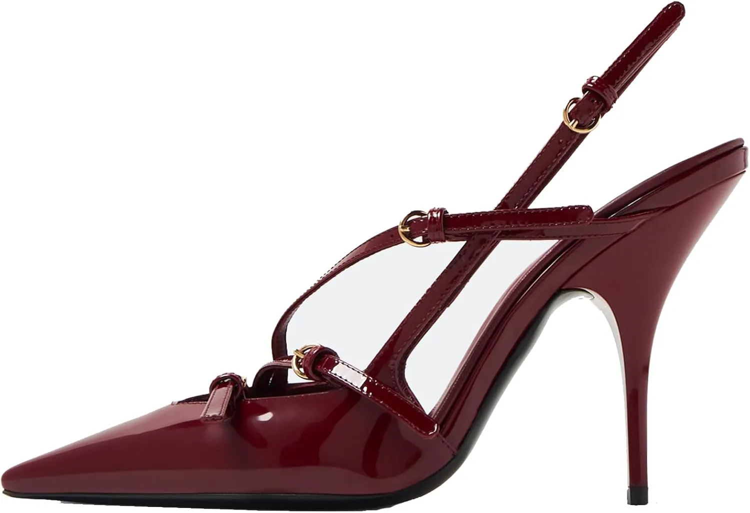 YIYA Women's Cherry Red Heels for Fall Slingback Closed Pointed Toe Stiletto High Heels Backless Slip-on Heeled Autumn Pumps Dress Shoes