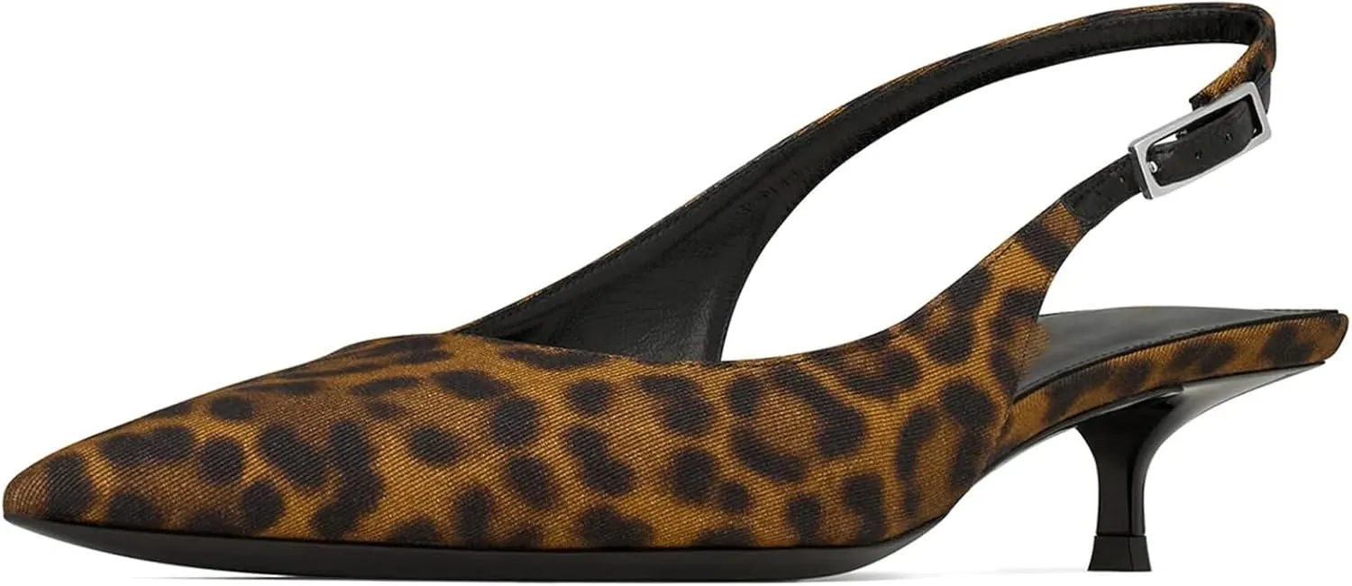YIYA Women's Leopard Slingback Pumps Sandals Closed Pointy Toe Kitten Low Heels Backless Slip On Evening Party Shoes