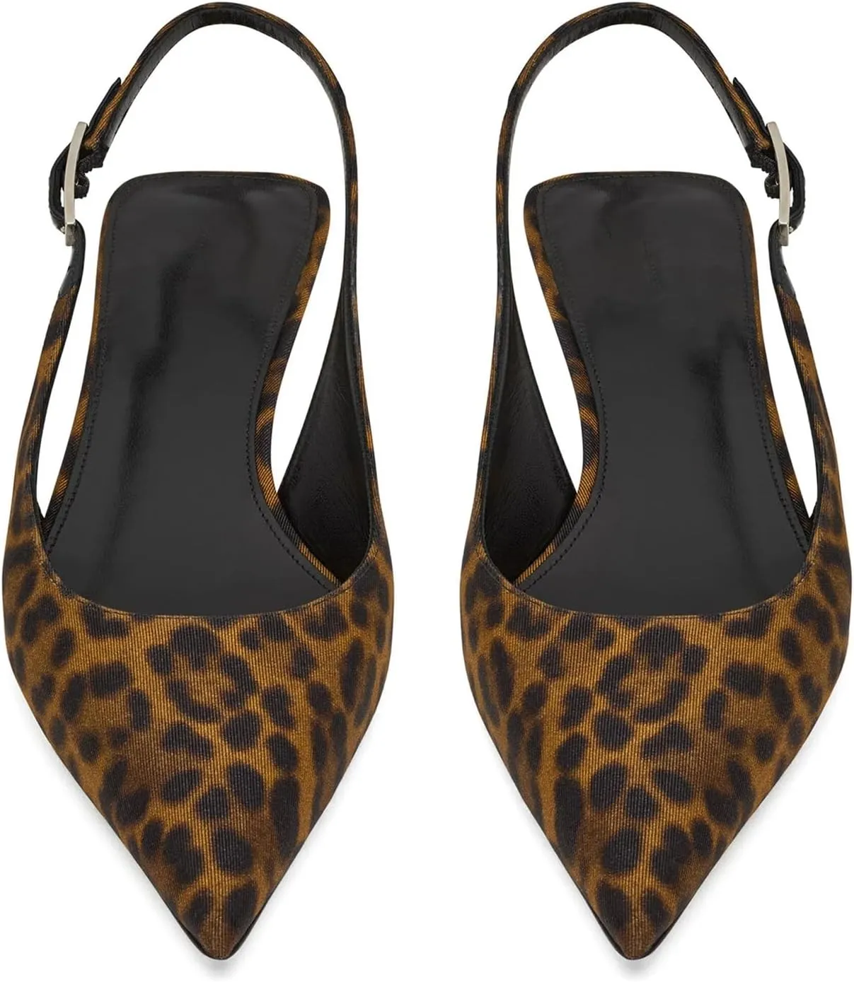 YIYA Women's Leopard Slingback Pumps Sandals Closed Pointy Toe Kitten Low Heels Backless Slip On Evening Party Shoes