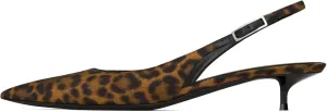 YIYA Women's Leopard Slingback Pumps Sandals Closed Pointy Toe Kitten Low Heels Backless Slip On Evening Party Shoes