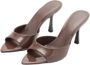 YIYA Women's Open Pointed Peep Toe Mules Kitten Heels Stiletto High Heels Slide Sandals Summer Slip On Backless Dress Spring Summer Pumps Shoes
