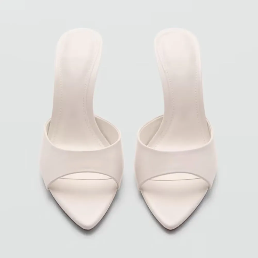 YIYA Women's Open Pointed Peep Toe Mules Kitten Heels Stiletto High Heels Slide Sandals Summer Slip On Backless Dress Spring Summer Pumps Shoes