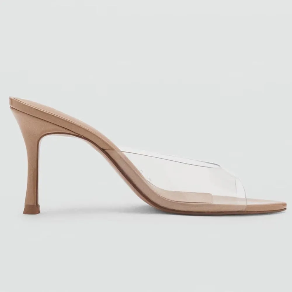 YIYA Women's Open Pointed Peep Toe Mules Kitten Heels Stiletto High Heels Slide Sandals Summer Slip On Backless Dress Spring Summer Pumps Shoes