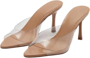 YIYA Women's Open Pointed Peep Toe Mules Kitten Heels Stiletto High Heels Slide Sandals Summer Slip On Backless Dress Spring Summer Pumps Shoes