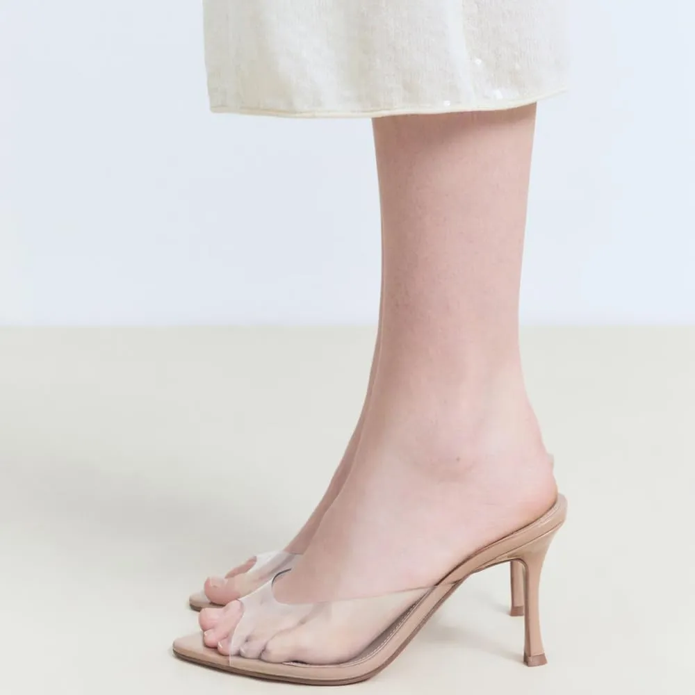 YIYA Women's Open Pointed Peep Toe Mules Kitten Heels Stiletto High Heels Slide Sandals Summer Slip On Backless Dress Spring Summer Pumps Shoes