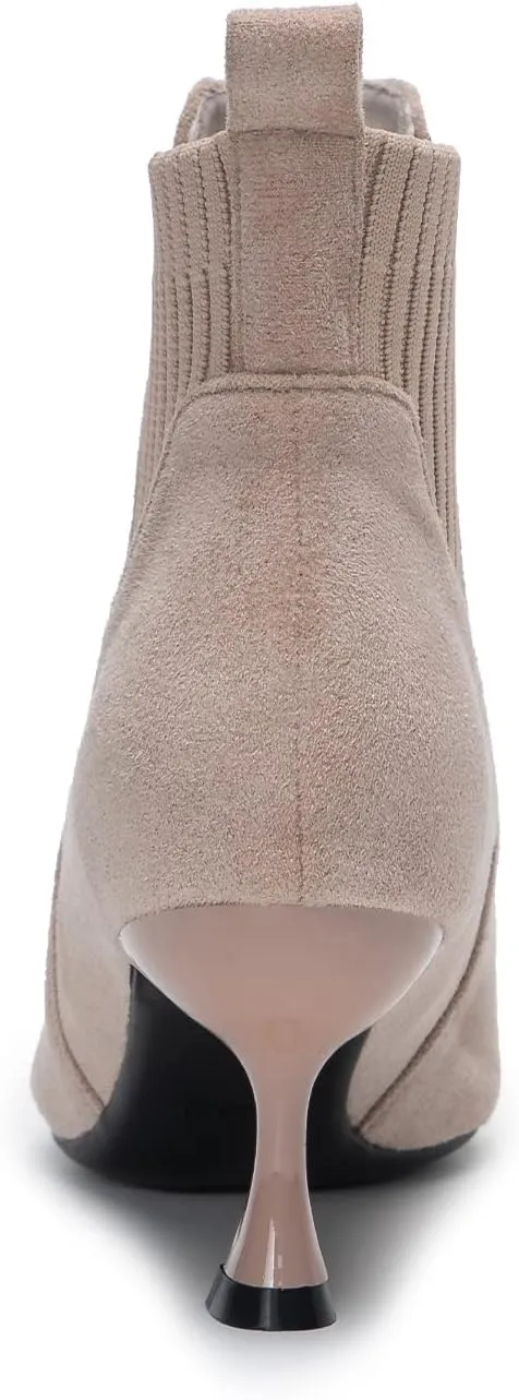 youngshow Womens Ankle Boots Pointed Toe Kitten Heels Booties Winter Knit Low Heel Dressy Booties