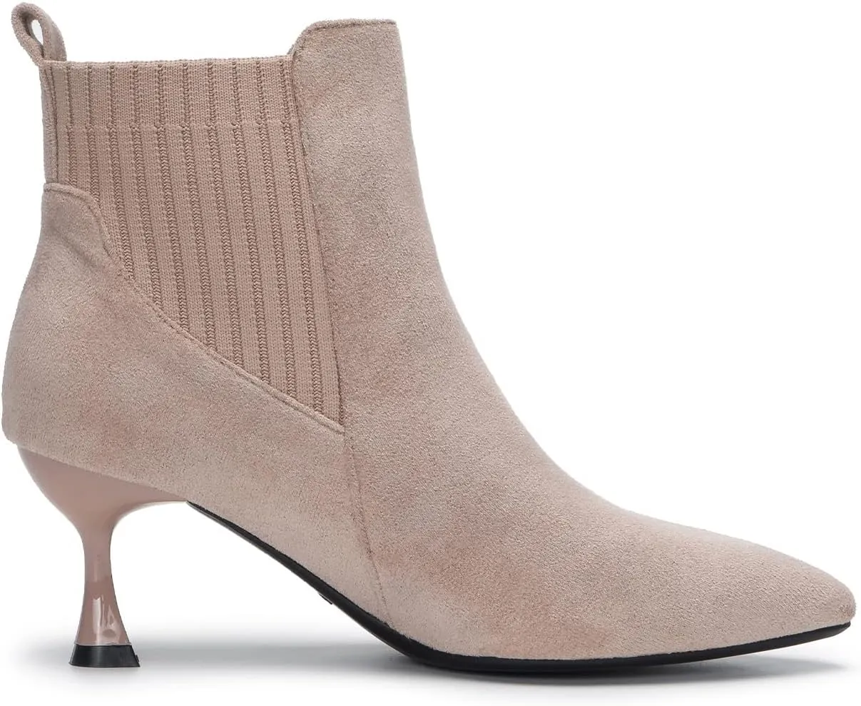 youngshow Womens Ankle Boots Pointed Toe Kitten Heels Booties Winter Knit Low Heel Dressy Booties