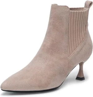 youngshow Womens Ankle Boots Pointed Toe Kitten Heels Booties Winter Knit Low Heel Dressy Booties