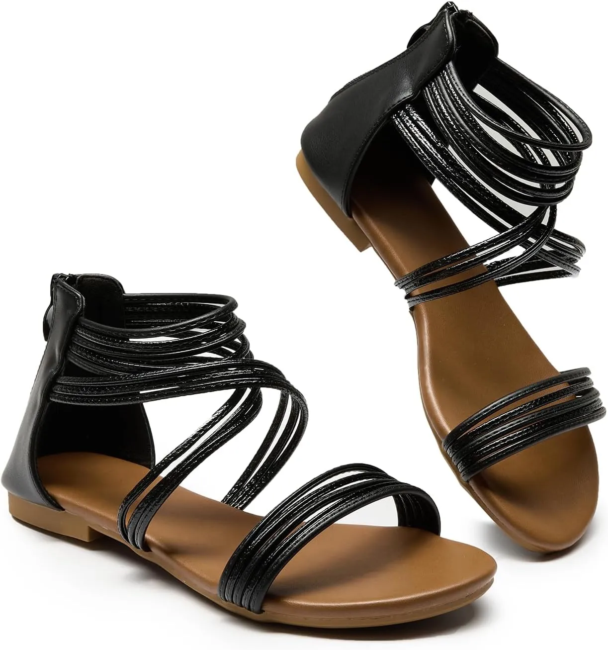 youngshow Women's Sandals Elastic Strappy String Thong Ankle Strap Flip Flops Summer Beach Gladiator Shoes Black