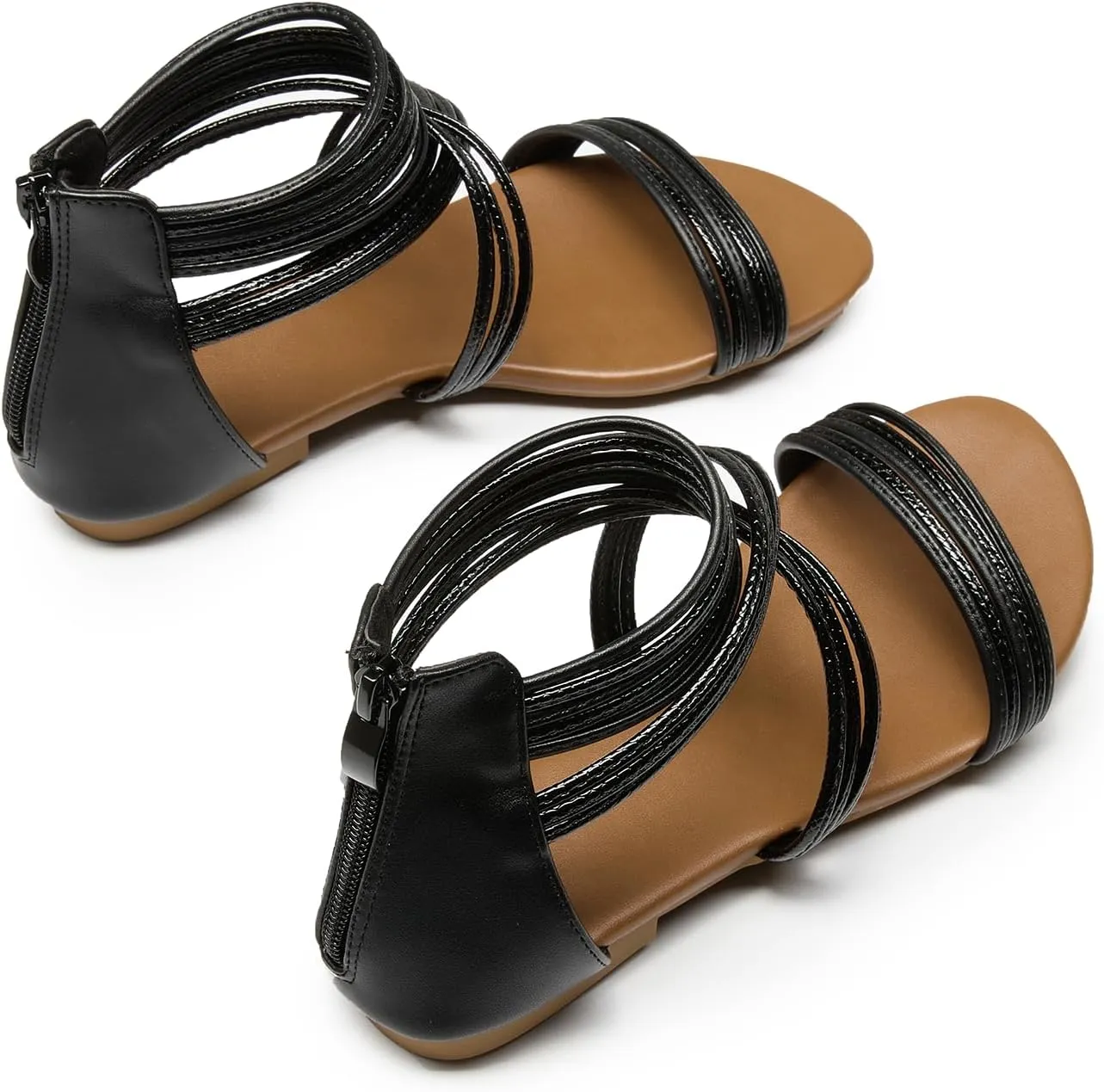 youngshow Women's Sandals Elastic Strappy String Thong Ankle Strap Flip Flops Summer Beach Gladiator Shoes Black