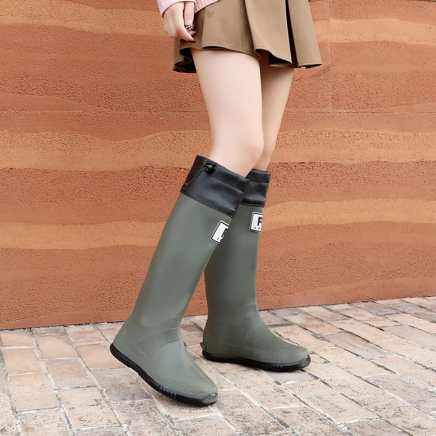 YUHITYGZGS Rain Boots Women, Waterproof Rubber Boots Men, Anti-Slip Lightweight Garden Shoes, High Knee Water Boots with Adjustable Buckle, Durable Fishing Boots Outdoor
