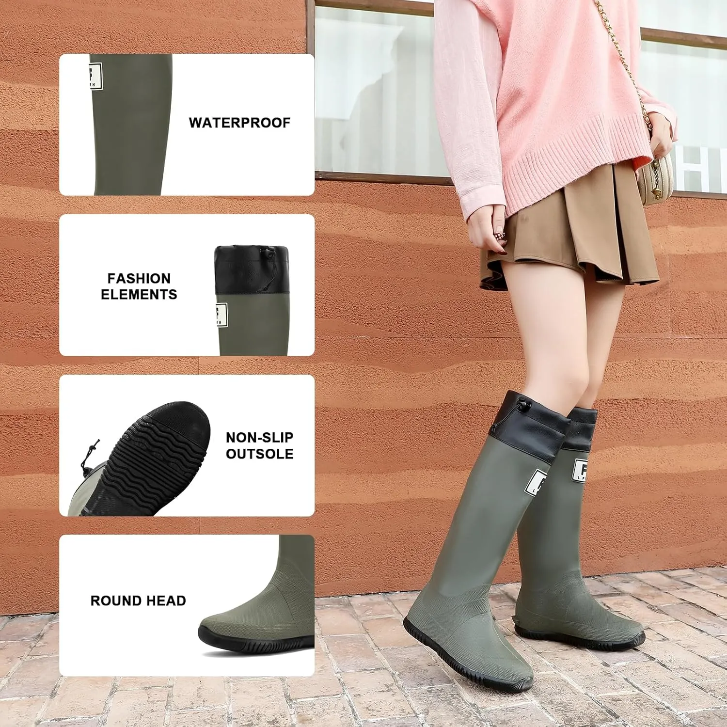 YUHITYGZGS Rain Boots Women, Waterproof Rubber Boots Men, Anti-Slip Lightweight Garden Shoes, High Knee Water Boots with Adjustable Buckle, Durable Fishing Boots Outdoor