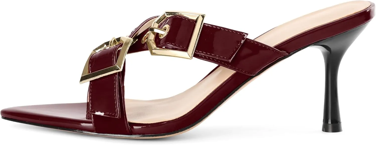Zamikoo Womens Heeled Sandals Buckle Strappy Pointed Toe Stiletto High Heels Cross Strap Slip On Sexy Summer Dress Shoes 3 Inch