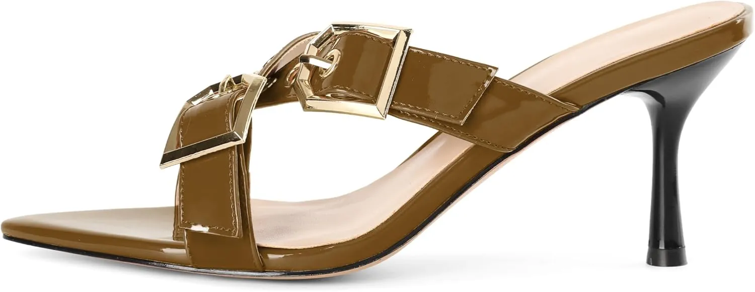 Zamikoo Womens Heeled Sandals Buckle Strappy Pointed Toe Stiletto High Heels Cross Strap Slip On Sexy Summer Dress Shoes 3 Inch