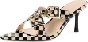 Zamikoo Womens Heeled Sandals Buckle Strappy Pointed Toe Stiletto High Heels Cross Strap Slip On Sexy Summer Dress Shoes 3 Inch