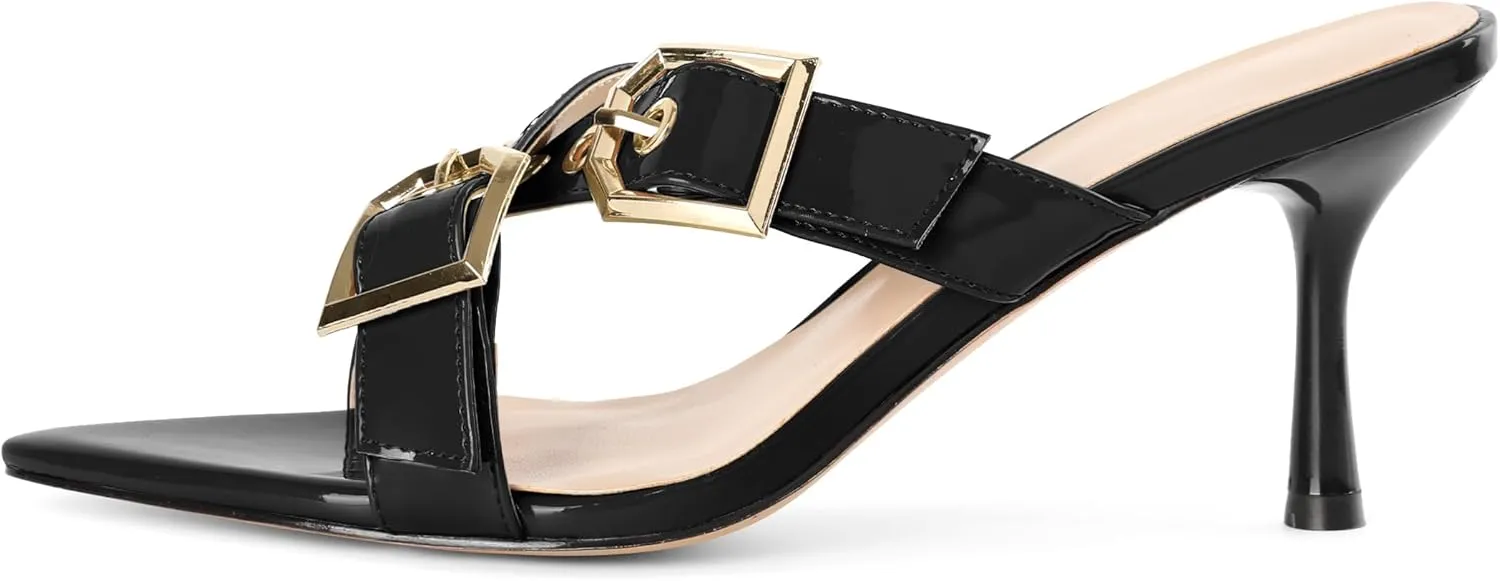 Zamikoo Womens Heeled Sandals Buckle Strappy Pointed Toe Stiletto High Heels Cross Strap Slip On Sexy Summer Dress Shoes 3 Inch