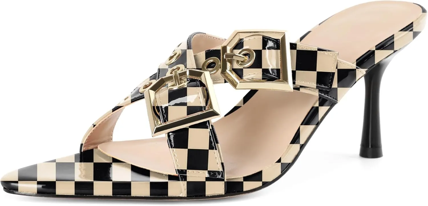 Zamikoo Womens Heeled Sandals Buckle Strappy Pointed Toe Stiletto High Heels Cross Strap Slip On Sexy Summer Dress Shoes 3 Inch