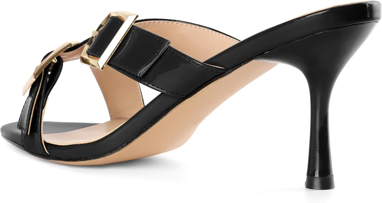 Zamikoo Womens Heeled Sandals Buckle Strappy Pointed Toe Stiletto High Heels Cross Strap Slip On Sexy Summer Dress Shoes 3 Inch