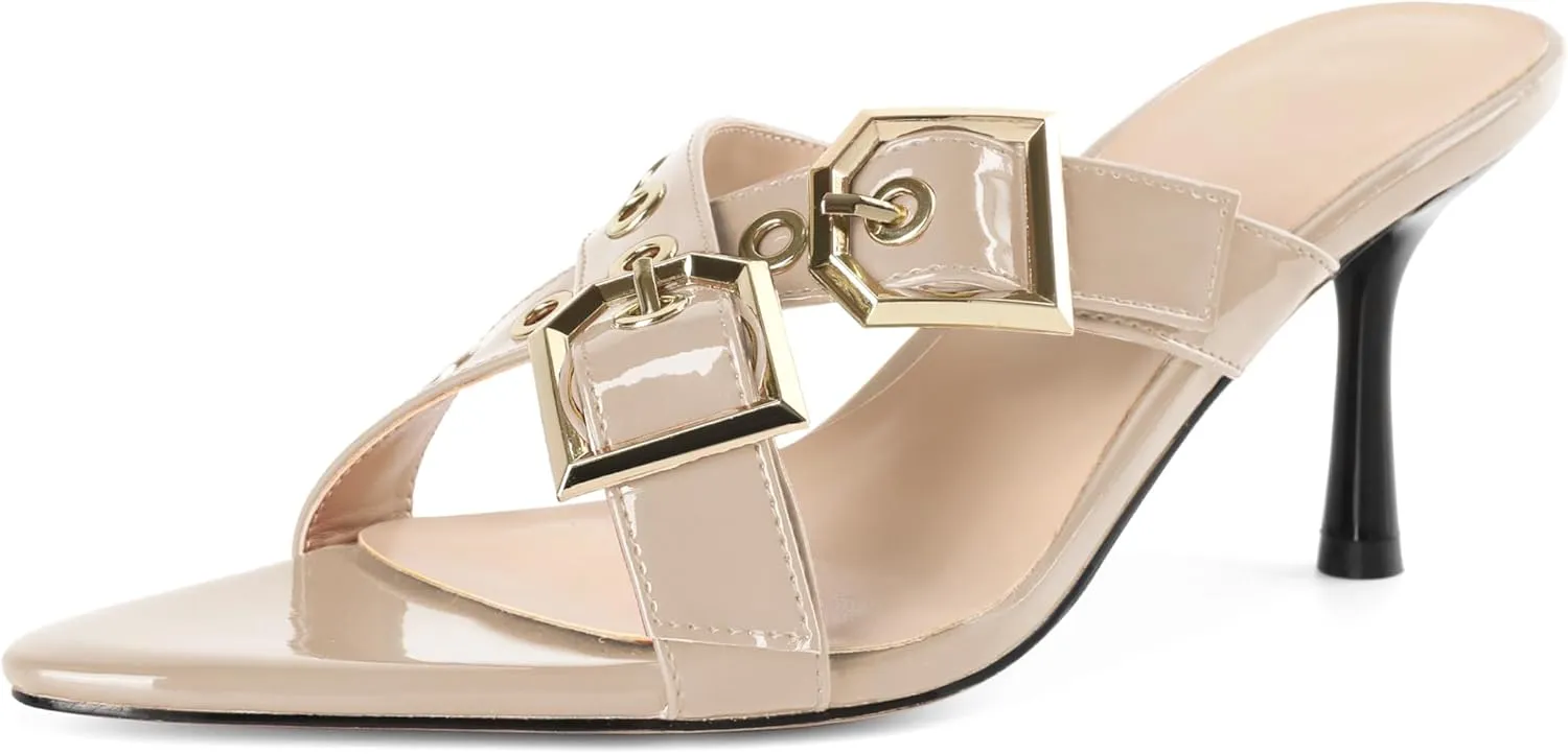 Zamikoo Womens Heeled Sandals Buckle Strappy Pointed Toe Stiletto High Heels Cross Strap Slip On Sexy Summer Dress Shoes 3 Inch