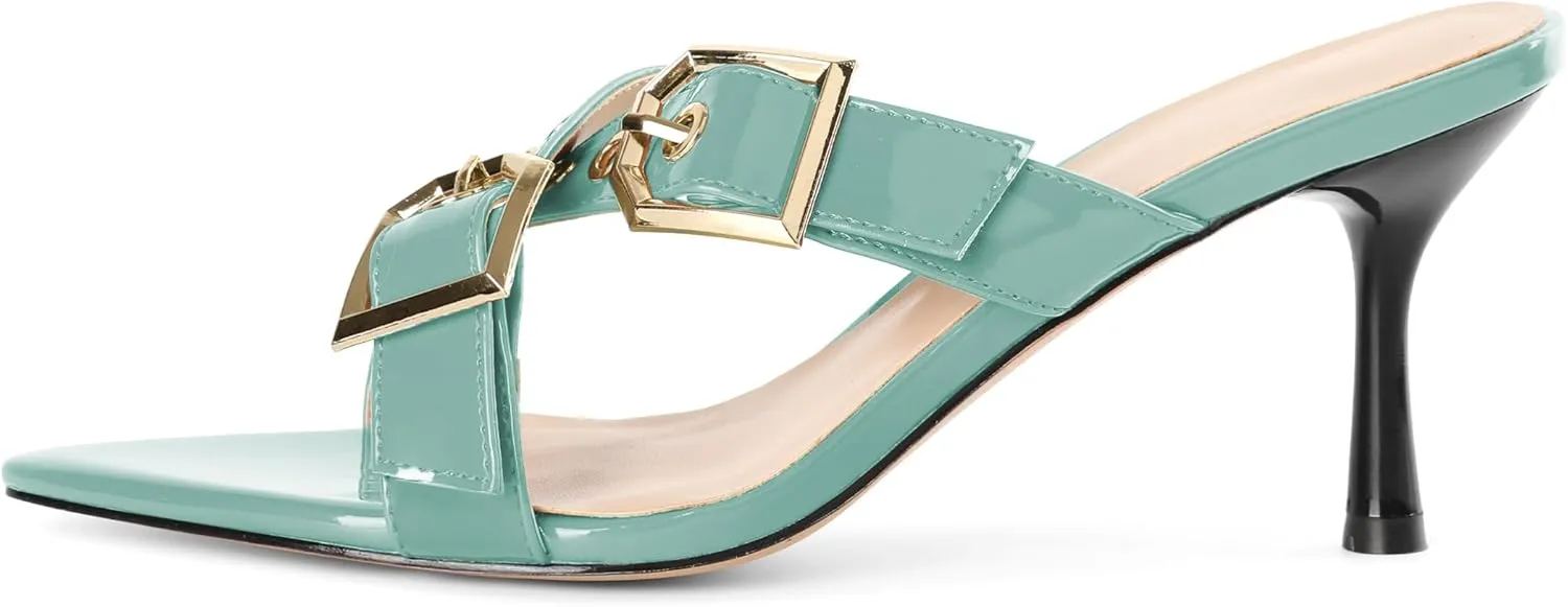 Zamikoo Womens Heeled Sandals Buckle Strappy Pointed Toe Stiletto High Heels Cross Strap Slip On Sexy Summer Dress Shoes 3 Inch