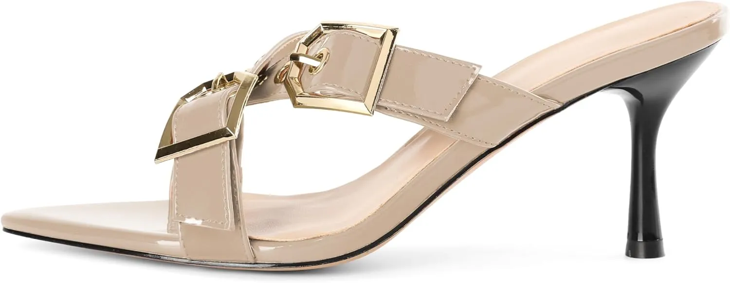 Zamikoo Womens Heeled Sandals Buckle Strappy Pointed Toe Stiletto High Heels Cross Strap Slip On Sexy Summer Dress Shoes 3 Inch