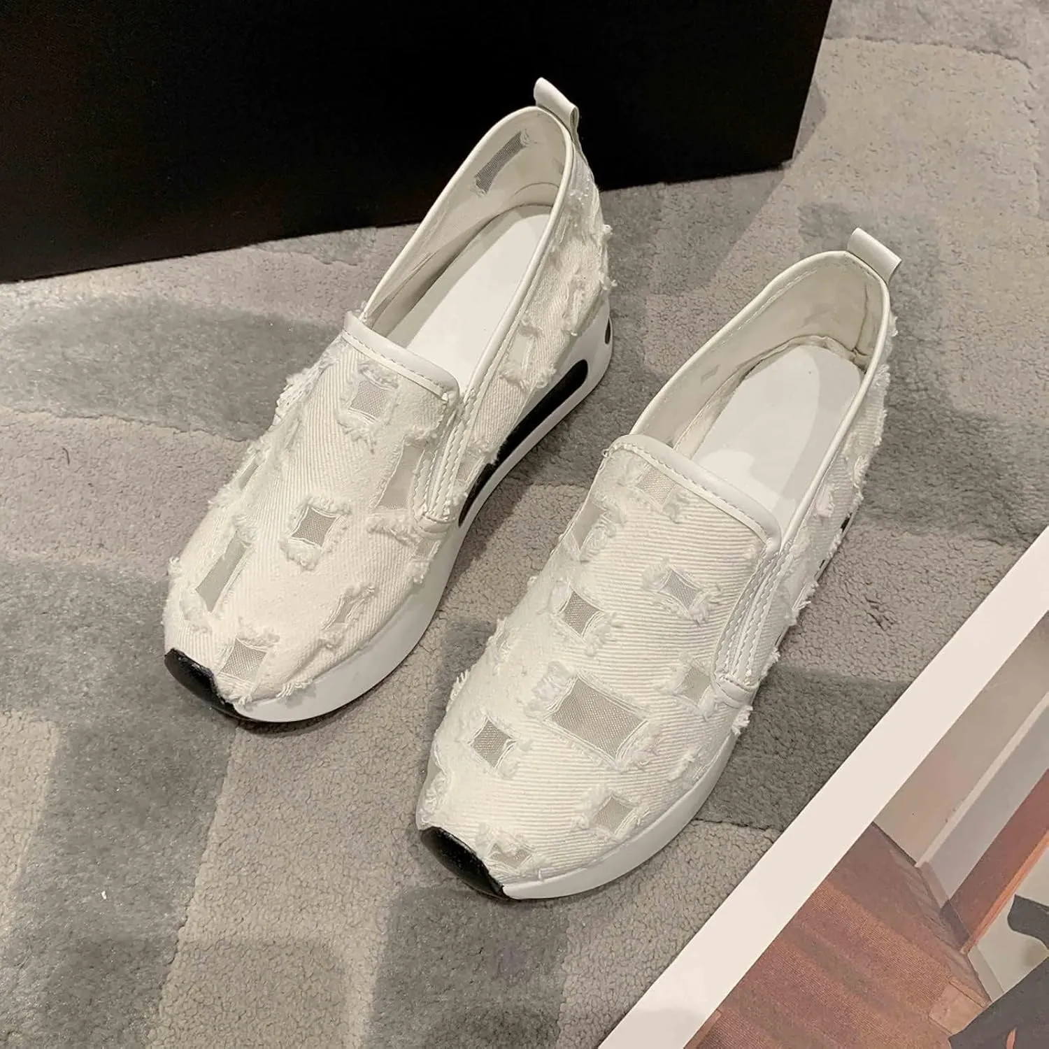 ZBYY Platform Wedge Sneakers for Women Mesh Comfort Chunky Sole Hidden High Heels Slip On Loafers Breathable Walking Shoes