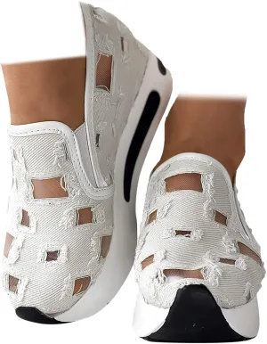 ZBYY Platform Wedge Sneakers for Women Mesh Comfort Chunky Sole Hidden High Heels Slip On Loafers Breathable Walking Shoes