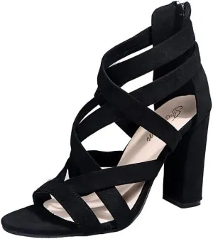 ZBYY Women's Ankle Strap Dress Pump Chunky High Heel Sandals Summer Crisscross Open Toe Block Heels Dress Pump Sandals